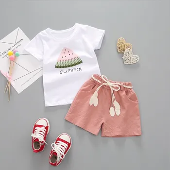 Bērnu meiteņu apģērbu komplekti, vasaras jaundzimušo kokvilnas t-krekls+šorti 2gab treniņtērpi, lai bebe meitenes toddler dzimšanas dienu skriešanas apģērbs 2020