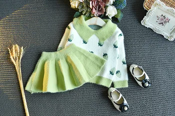 Bērnu Meiteņu Drēbes Rudens Ziemas Ūdeļu Bērnu Apģērbu Komplekts Zemeņu Džemperis+Svārki Tracksuit Uzvalks Toddler Meitene Bērniem Drēbes
