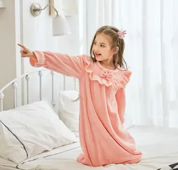 Bērnu Meiteņu Naktskrekli Pavasara Vintage Royal Ilgtermiņa piedurknēm Bērniem Nightshirt Princese Mājas apstākļos, Salds Flanne Bērniem Sleepwear Y339