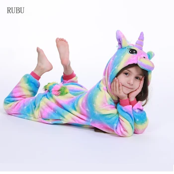 Bērnu Pidžamas Ziemas Sleepwear Zēni Onesies Meitenēm Pidžamas Komplekts Kigurumi Unicorn Panda Dzīvnieku Pyjama Bērniem, Bērnu Pijamas