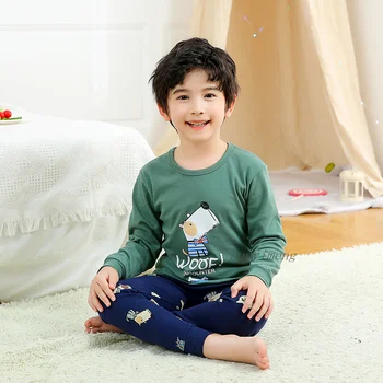Bērnu Pidžamas Zēniem Pyjama Komplekti Rudens Bērnu Kokvilnas Sleepwear Baby Boy Apģērbs Atbilstu Top Ziemas Bikses Pidžamas Bērniem 8 10 12Years