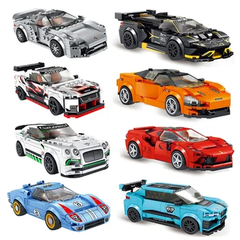 Bērnu Rotaļlietu Tehnika Ātrums Auto Celtniecības Bloki Super Sacīkšu Auto Km Ķieģeļi DIY Izglītības Rotaļlietas Zēniem Mini Attēls Modelis Komplekts Dāvana