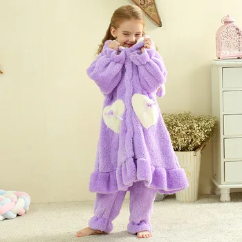 Bērnu Sleepwear Meiteņu Pidžamu Ziemā Silts, Biezs Koraļļu Vilnas Flaneļa Garām Piedurknēm Trušu Drēbes Peldmētelis Mājas Apģērbu, Augstas Kvalitātes