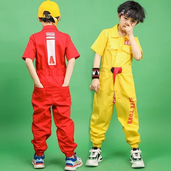 Bērnu Tērpi, Dejas Bērniem Hip Hop Apģērbi Meitenēm Zēniem Sarkans Dzeltens Vasarā Kopumā Jumpsuit Posmā Džeza Ielu Deju apģērbi
