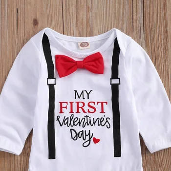 Bērnu Valentīna Dienas Uzvalks Apaļu Kakla Garām Piedurknēm Vēstuli Izdrukāt Loku Romper Sirds Drukāt Brīvs Bikses Apaļa Cepure Zēniem Apģērbi