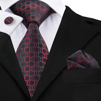C-584 Black Dimgray Red Ģeometriskā Drukāt Kaklasaites Vīriešiem 2017 Jauno Dizaineru Sociālo Mariage Biznesa Puse vīriešu Kaklasaites Komplekti