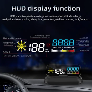 C5 OBD2 HUD Spoguļi Auto Head Up Displejs GPS Navigācijas Digitālā Ātruma Projektors Apsardzes Signalizācijas Eļļas Temp auto elektronikas Diagnostikas
