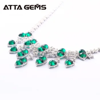 Cabochon Emerald Sudraba Kuloni Sievietēm Luksusa Stila 40 Karāti Izveidots Smaragds Sudraba Kāzu Jewelrys