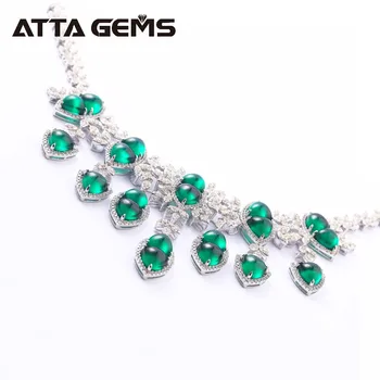 Cabochon Emerald Sudraba Kuloni Sievietēm Luksusa Stila 40 Karāti Izveidots Smaragds Sudraba Kāzu Jewelrys