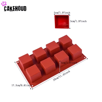 CAKEHOUD 8 caurumi Nelielu Kvadrātveida 3D Formas Non-Stick Silikona Kūku Veidnē uz Cepamā DIY Jelly Muffin Uzpūtenis Saldējumu, Šokolādes Rīks