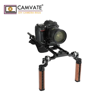 CAMVATE Koka Handgrip un Standarta M6 ARRI Rozete Mount &15mm Dual-Stieņa Skava DSLR Kameras Pleca Stiprinājums Platformu Atbalsta Sistēma