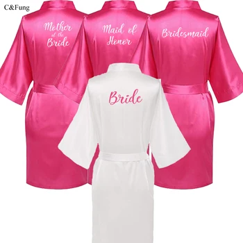 C&Fung karstā rozā drēbes baltas rakstot mātei līgavas tērpu kāzu dāvanu Īss, Līgava, līgavas satīna drēbes kimono piliens kuģniecība