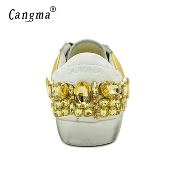 CANGMA Oriģinālu Zīmolu Zelta White Vintage Sieviete Kurpes Dimanta Īstas Ādas Čības Dzīvokļi Bass Scarpa Sieviešu Kurpes Crystal