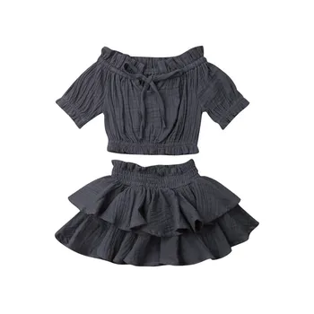 CANIS gadījuma Toddler Jaundzimušais Meitene Kokvilnas īso Topi Krekls +Svārki ruffles Apģērbs cietā pie pleca Apģērbu Komplekts 2GAB
