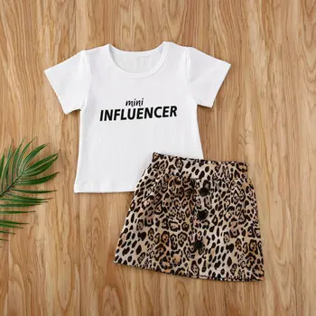 CANIS Vasara Zīdainis, Mazulis Meitene Apģērbs ar Īsām Piedurknēm Vēstuli Iespiesti Topi, T-Krekls ar Leopards Drukāt Mini Svārki Tērpiem