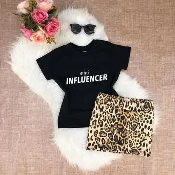 CANIS Vasara Zīdainis, Mazulis Meitene Apģērbs ar Īsām Piedurknēm Vēstuli Iespiesti Topi, T-Krekls ar Leopards Drukāt Mini Svārki Tērpiem