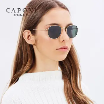 CAPONI 2020. gadam Classic Atstarojošs Saulesbrilles Vīriešiem Toņos Sievietēm Sešstūra Retro Saules Brilles Ar Kārbas Metāla Rāmis Briļļu CP1081