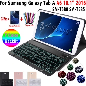Case for Samsung Galaxy Tab A6 10.1 2016 Tastatūras Gadījumā T580 T585 SM-T580 SM-T585 Segtu 7Color Backlit Bluetooth Klaviatūru Būtiska