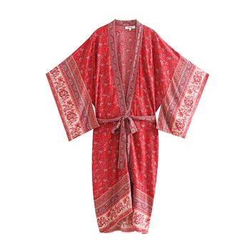 Cassis Ziedu Drukāt Kimono 2020. Gada Vasaras, Pavasara Izlīdzināšanu Piedurknēm Zaudēt Pludmales Apģērbu Hipiju Vintage Jaka Pludmales Krekli, Blūzes