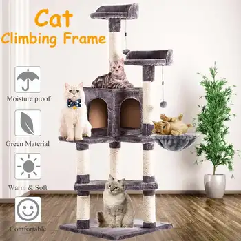 Cat Tree House ar Piekārtiem Bumbu Kaķis Mēbeles Nulles masīvkoka Kaķiem Kāpšanas Rāmis Kaķis Condos Iekšzemes Kuģniecības