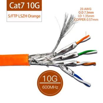 Cat7 SFTP Instalācijas Kabeļu 23AWG 0.57 mm Tīra Vara Vadi Dubultā Vairogs Kaķis 7 Ethernet Tīkla Vads LSZH 10G 600MHz Oranža
