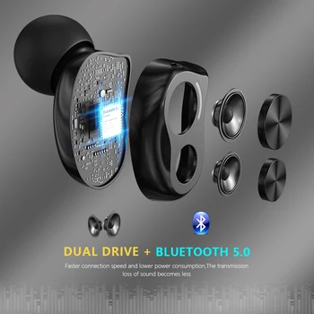 CBAOOO Dual drive DT-05S TWS Bluetooth Austiņas 5.0-auss Bezvadu Austiņu 8D Bass Stereo Earbuds Hifi Mūzika Touch Austiņas
