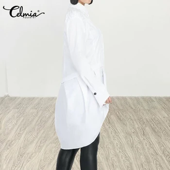 Celmia ir 2021. Sieviešu Modes Blūzes Asimetrisku Baltu Kreklu Rudens garām Piedurknēm Ilgi Top Gadījuma Cietu Pogas Birojs Blusas 5XL