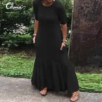 Celmia Plus Lieluma Vintage Gadījuma Brīvs Kleita Sievietēm Ir 2021. Rudens Garām Piedurknēm O-Veida Kakla Tunika Krekls, Kleita Dāmas Elegants Puse Vestidos