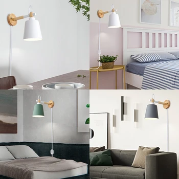 CETANT Ziemeļu sienas lampu ar slēdzi, gludeklis, sienas lampas modes modernu LED sienas lampa koka gultas, sienas lampas guļamistabas virtuves sienas la