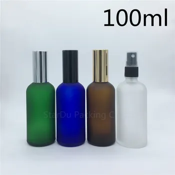 Ceļojumu pudele 100 ml dzintara krāsas zila zaļa caurspīdīga matēta stikla pudelē ar smidzinātāju, 100cc smaržu pudeles, Aerosola Pudelītes
