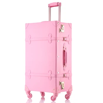 Ceļojumu stāsts Augstas kvalitātes meitene PU ādas ratiņi, bagāžas soma kopums,jauki pilnu rozā vintage soma sieviešu,retro bagāžas dāvanu