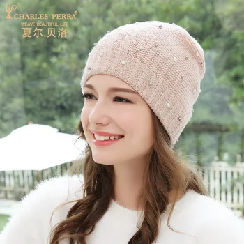 Charles Perra Sieviešu Cepures Jaunu 2020. Gadam Rudenī, Ziemā Silts Beanies Sieviešu Modes Rhinestone Vilnas Maisījums Adītas Cepures 6226