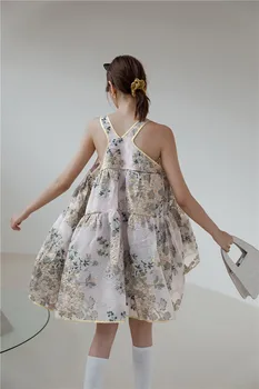 CHEERART Vintage Ziedu Izšuvumi Tilla Kleita bez Piedurknēm Sievietēm Žakarda V Kakla Vasaras Tvertne Kleitu Elegants Puse Nakts 2020