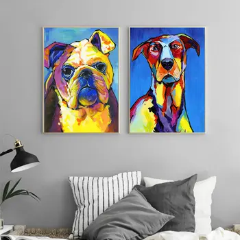 CHENFART Dzīvnieku Plakātu Krāsains Suņa attēlu Audekls Eļļas Gleznas uz Dzīvojamās Istabas Sienas Pop Mākslas Plakāti un Izdrukas Mājas Dekoru