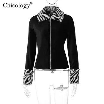 Chicology Raibs Zebra Kažokādas Jaka Ar Garām Piedurknēm Zip Up Adīt Top Sievietes 2020 Rudens Ziemas Drēbes, Korejas Modes Mētelis Streetwear