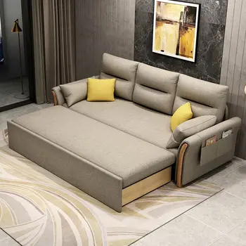 Chinafurniture modernas daudzfunkcionālas auduma salokāms masīvkoka dīvāns gulta viesistaba nelielā dzīvoklī divfunkciju