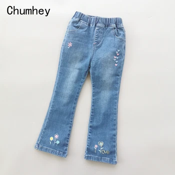 Chumhey 3-10T Meitenes Jeans Pavasara Rudens Bērniem, Džinsi Izšuvumi Ziedi Mīksts, Elastīgs Džinsa Bikses, Bērnu Apģērbs, Apģērbu