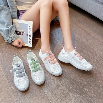 Chunky Čības 2020 Sievietēm Sieviešu Modes Čības Tētis Platforma Velcro Elpojošs neslīdoša Acs Čības Sieviešu baltas kurpes