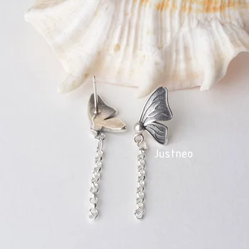 Cietā 925 sterling silver butterfly Stud Auskars auss vītnes, Rollo/Rolo šarnīrķēdes earwire auskari, diy sastāvdaļas piederumi