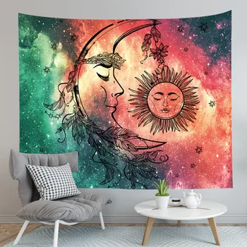 Cilected Mandala Boho Psychedelic Gobelēns Sienas Karājas Krāsains Zvaigžņotām Debesīm Drukāšanas Saule, Mēness Hipiju Gobelēns Interjera