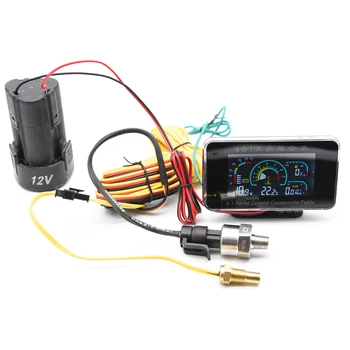 Ciparu LCD Auto Gabarītu 4 1 TRAUKSMES Rādītājs Voltmetrs, Eļļas Spiediens Degvielas Ūdens Temperatūras Mērītājs ar Sensoriem Sprieguma Automašīnas Kravas automašīnu