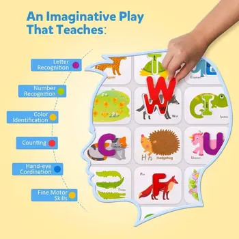 Ciparus un Burtus Flash Karšu Komplekts - ABC Koka Burti un Cipari Dzīvnieku kartona Saskaņošanas Puzzle Spēle, Montessori