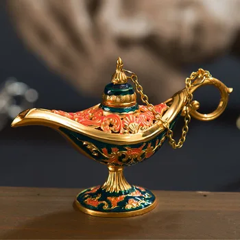 Cirsts Dekoru Vintage Retro Aladdin Lampa Tējas Katls Amatu Dekoratīvi Mākslas Vīraka Eļļas Degļu Dāvanu Cinka Sakausējuma Tradicionālo Mājas