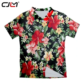 CJLM 3D Drukas Zīmolu Vasaras Karstā Pārdot Vīriešu Pludmales Krekls Modes Īsām Piedurknēm ziedu Zaudēt Ikdienas Krekli Plus LIELUMA Havaju 5XL