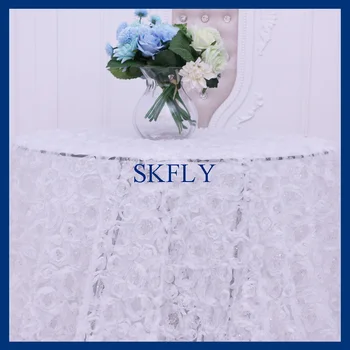CL049B jauki, eleganta kāzu kārta balta rozete šifona ziedu galda auduma ar sīkiem sequin