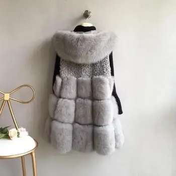 Clobee Sievietēm, Mākslīgās Kažokādas Mēteļi 2018 Elegants Sieviešu Ziemas apģērbi Luksusa Imitācija Fox Kažokādas Sabiezēt Coat Vidēja ilgi Kapuci Veste FD85