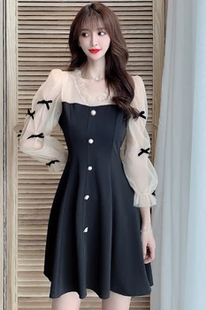 COIGARSAM franču Stilā Daudzām Sievietēm viengabala kleita korejiešu Jaunā Pavasara Acs Augsta Vidukļa V-veida Kakla Kleitas Black 1362