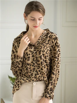 Colorfaith Jaunām Sievietēm, Blūzes, Krekli 2019 Pavasara Vasaras Leopard Fashion Elegants Ikdienas Biroja Dāmas Šifona Topi Krekls BL1018