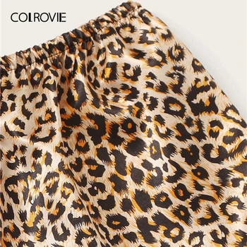 COLROVIE Leopards Drukāt Satīna Mežģīnes Apdari Cami PJ Uzstādīt 2020. Gada Vasaras Sexy bez Piedurknēm, Pidžamas Sieviešu Īsās Komplekti Dāmas Pidžamas Komplekts