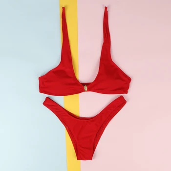 Comeonlover Sieviešu Peldēšanas Bikini Komplekts Vasaras Modes Maillot De Bain Sexy Cietā Peldkostīmu Metāla Priekšējais Slēgšanas Tankini DYI3450